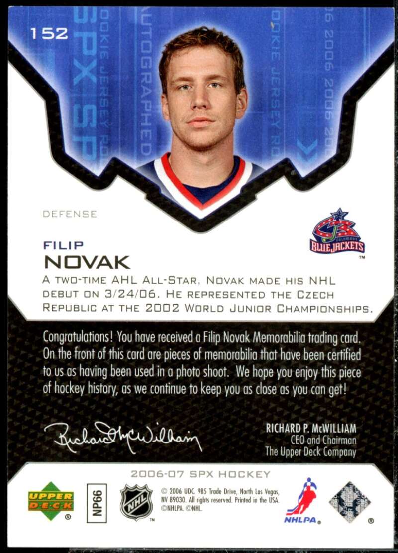 Filip Novak JSY Rookie Card 2006-07 SPx #152  Image 2