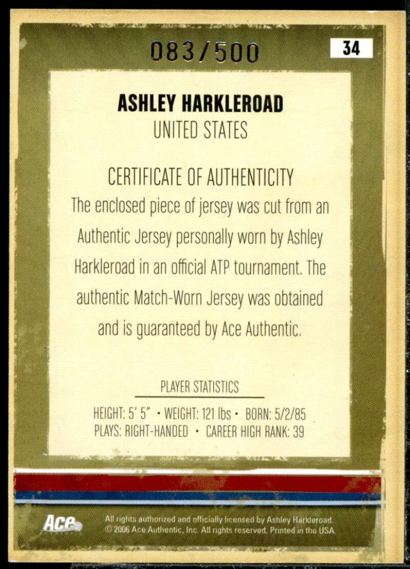 Ashley Harkleroad Card 2006 Ace Authentic Heroes and Legends Material #34  Image 2