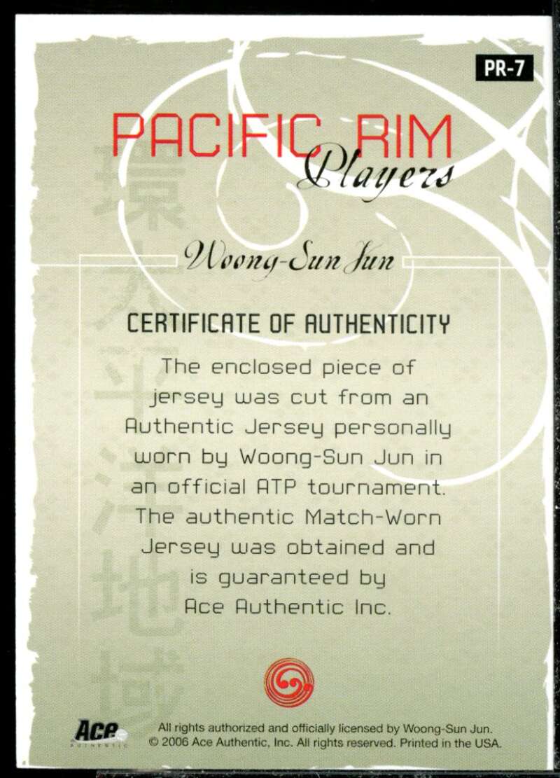 Woong-Sun Jun 2006 Ace Authentic Grand Slam Pacific Rim Players Materials #7  Image 2