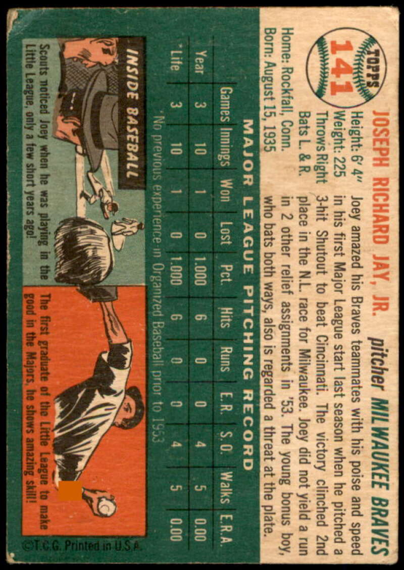 Joe Jay Rookie Card 1954 Topps #141 Image 2