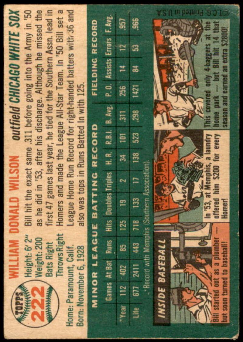 Bill Wilson Rookie Card 1954 Topps #222 Image 2