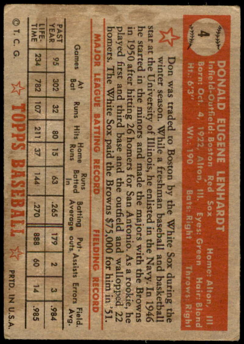 Don Lenhardt Card 1952 Topps #4 Image 2