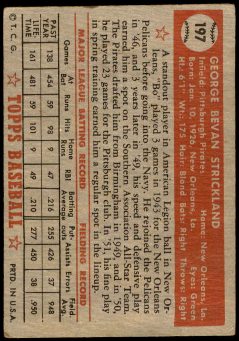 George Strickland Rookie Card 1952 Topps #197 Image 2