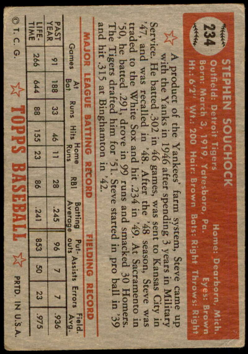 Steve Souchock Rookie Card 1952 Topps #234 Image 2