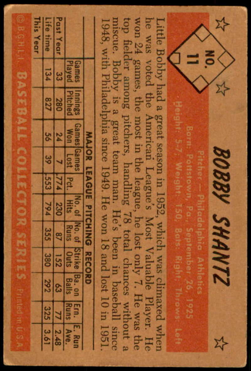 Bobby Shantz Card 1953 Bowman Color #11 Image 2