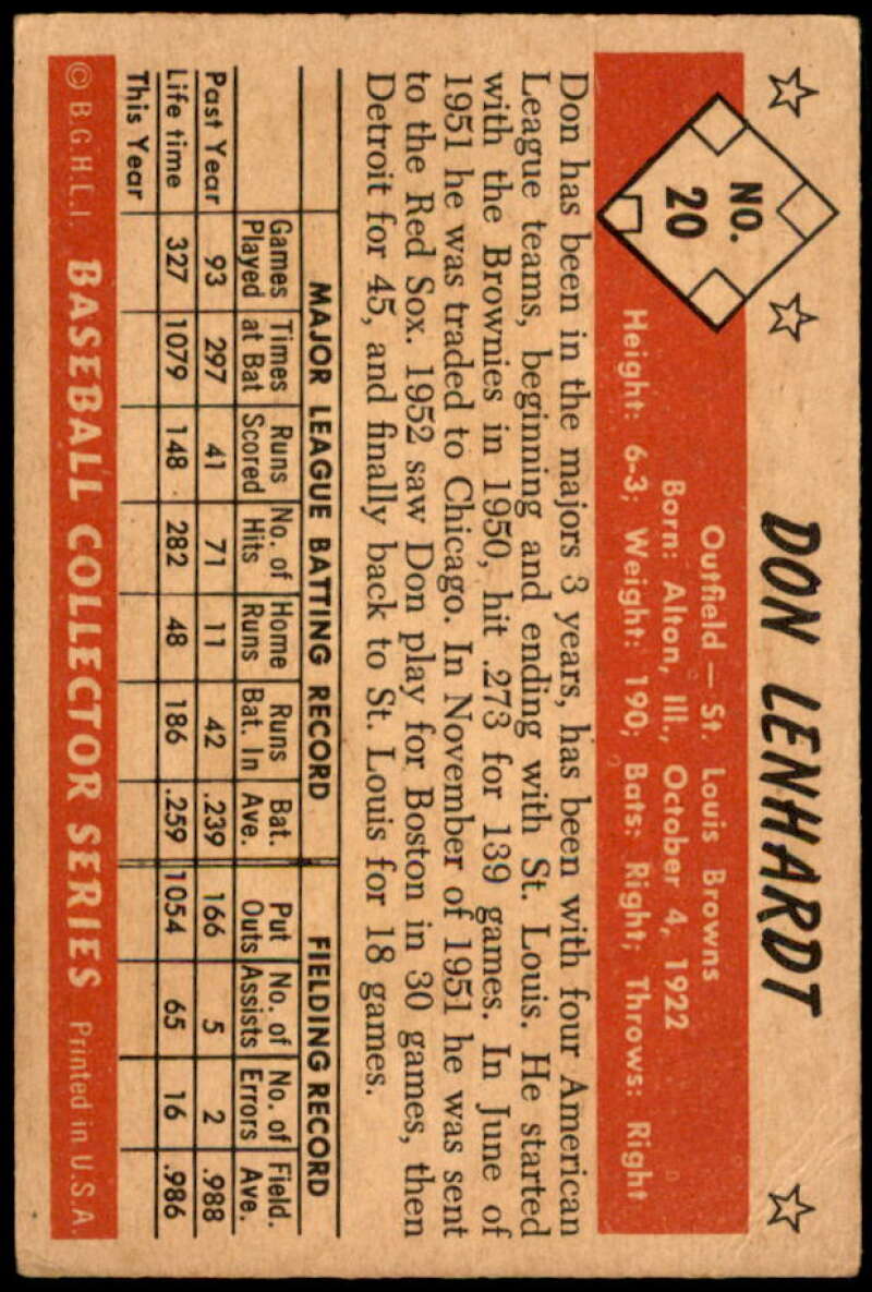 Don Lenhardt Card 1953 Bowman Color #20 Image 2
