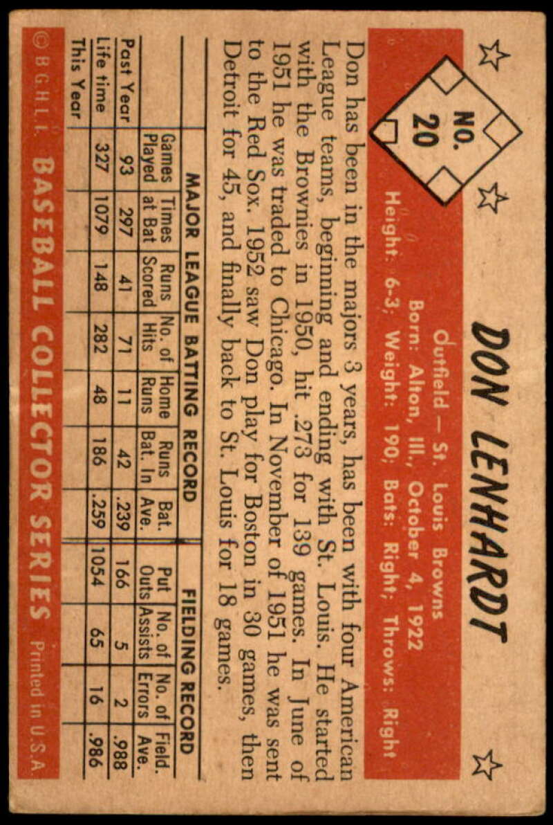 Don Lenhardt Card 1953 Bowman Color #20 Image 2