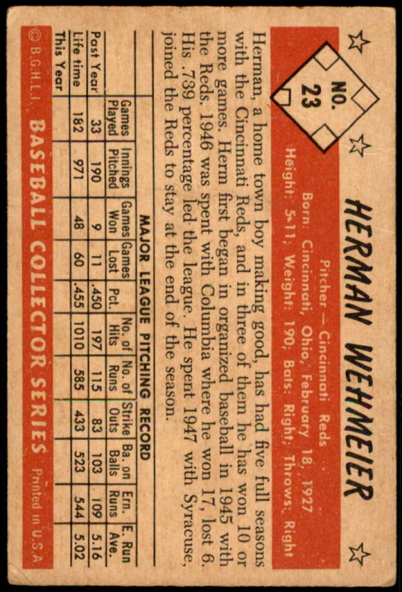 Herm Wehmeier Card 1953 Bowman Color #23 Image 2