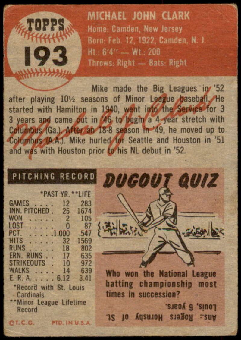 Mike Clark Rookie Card 153 Topps #193 Image 2