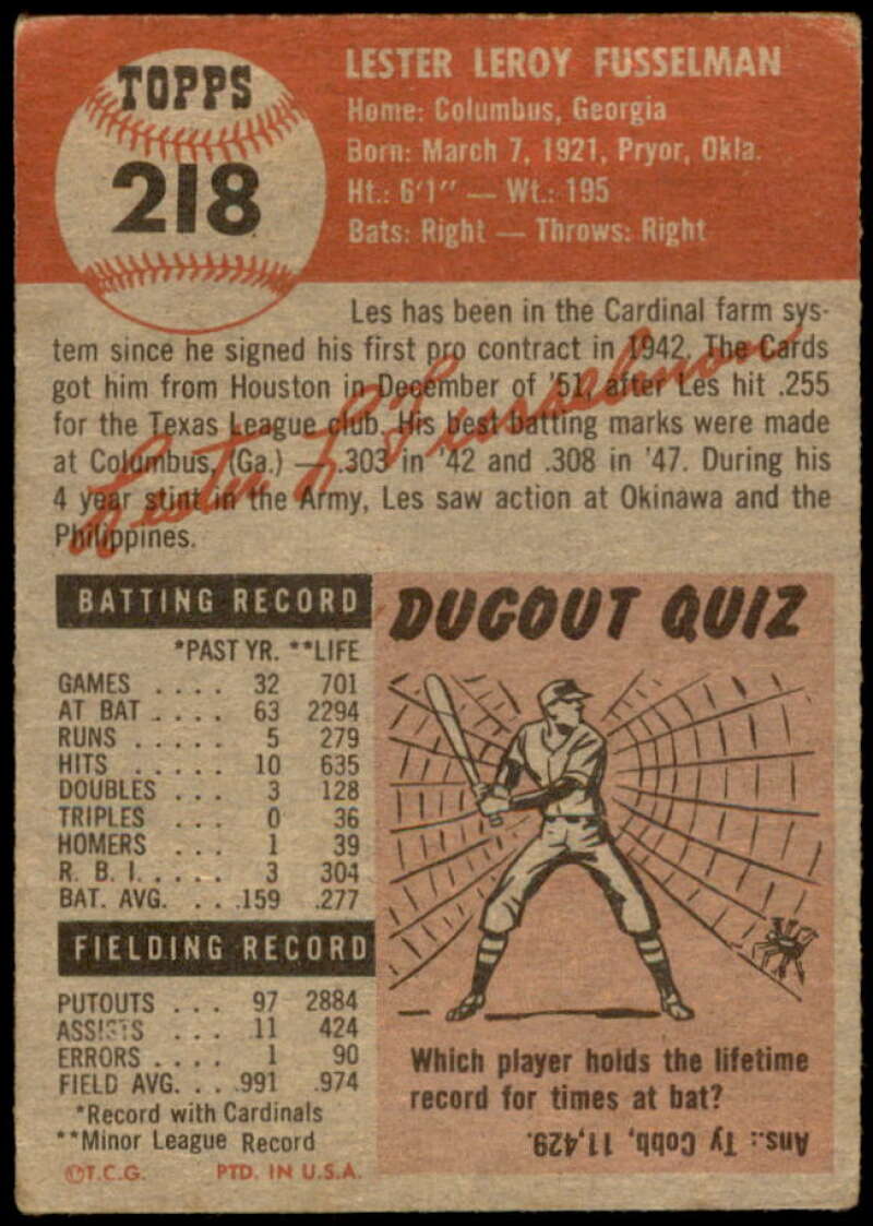 Les Fusselman Card 1953 Topps #218 Image 2