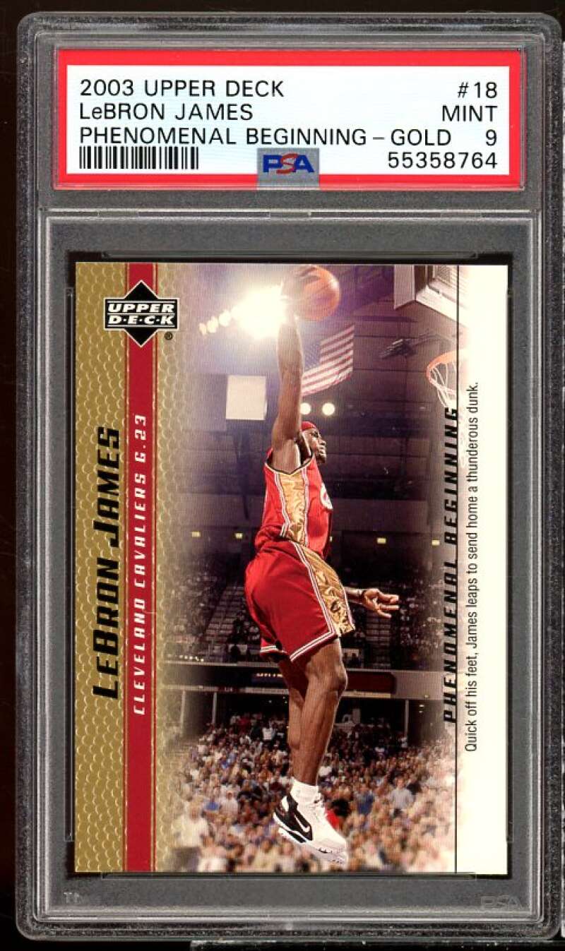 LeBron James Rookie 2003 UD LeBron James Phenomenal Beginning Gold #18 PSA 9 Image 1