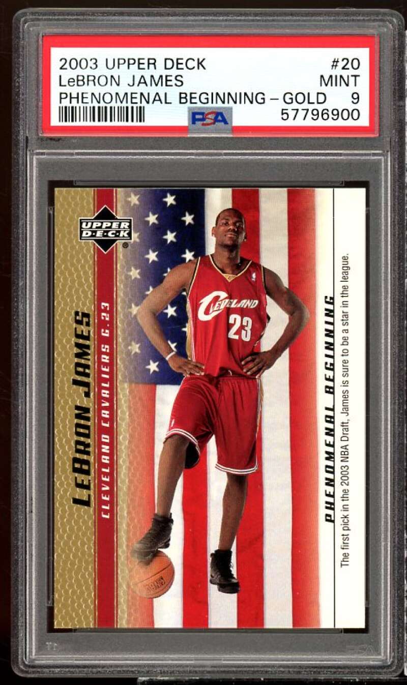 LeBron James Rookie 2003 UD LeBron James Phenomenal Beginning Gold #20 PSA 9 Image 1