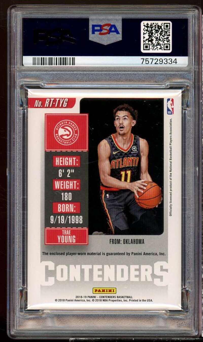 Trae Young Rookie 2018-19 Panini Contenders Rookie Ticket Swatches #RTTYG PSA 8 Image 2