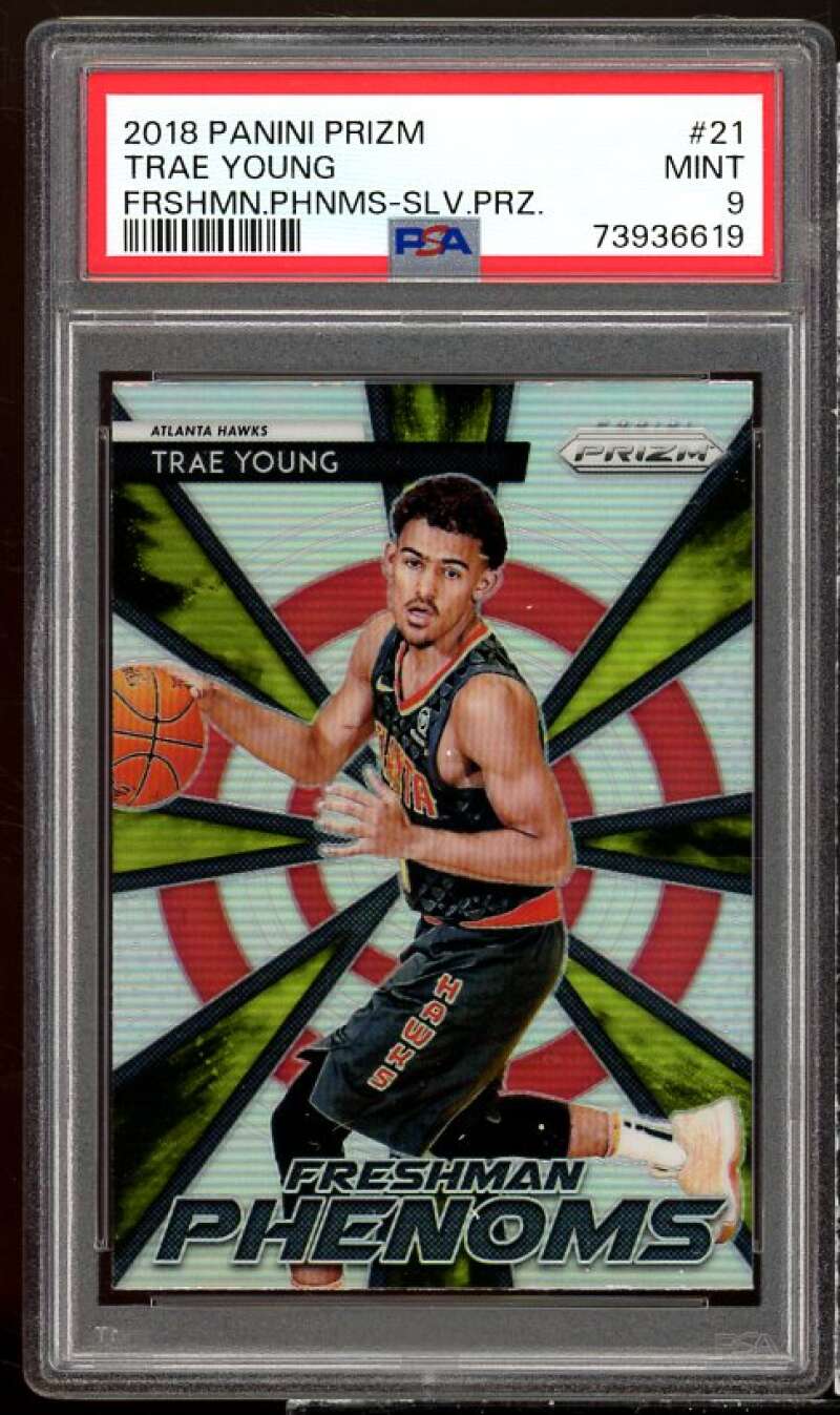 Trae Young Rookie 2018-19 Panini Prizm Freshman Phenoms Silver Prizm #21 PSA 9 Image 1