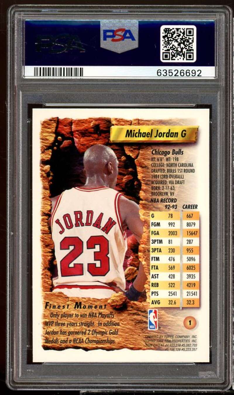 Michael Jordan Card 1993-94 Finest Refractor #1 PSA 8 Image 2