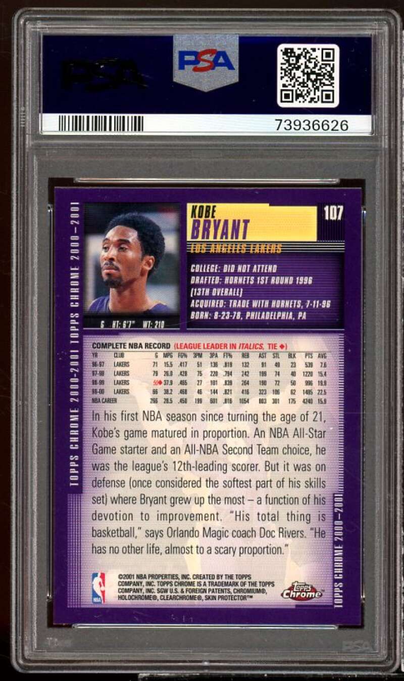 Kobe Bryant Card 2000-01 Topps Chrome #107 PSA 9 Image 2