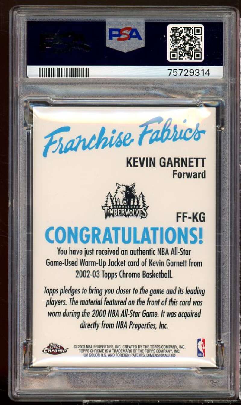 Kevin Garnett 2002-03 Topps Chrome Franchise Fabric Relics #FF-KG (pop 1) PSA 10 Image 2