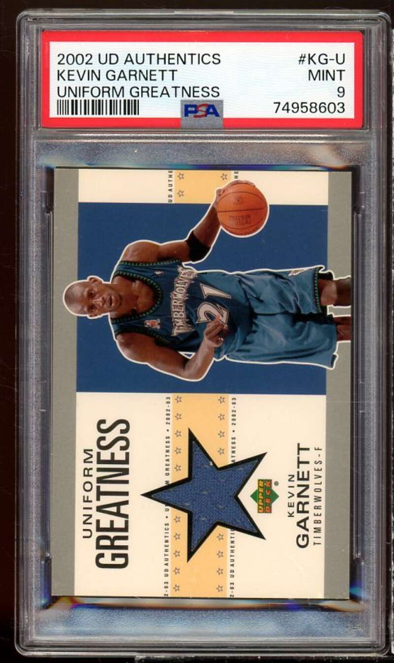 Kevin Garnett Card 2002-03 UD Authentics Uniform Greatness (pop 5) #KG-U PSA 9 Image 1