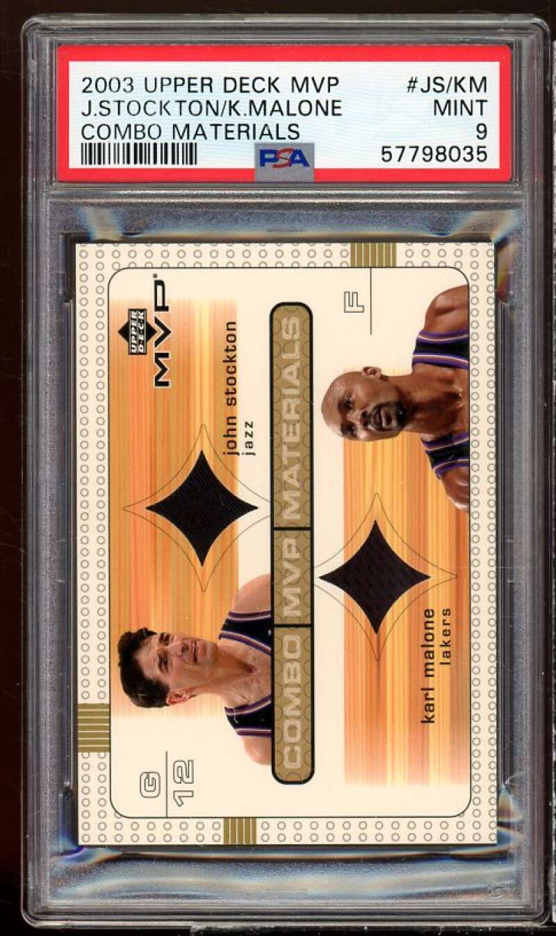 John Stockton/Karl Malone 2003-04 UD MVP Combo Materials (pop 2) #JSKM PSA 9 Image 1