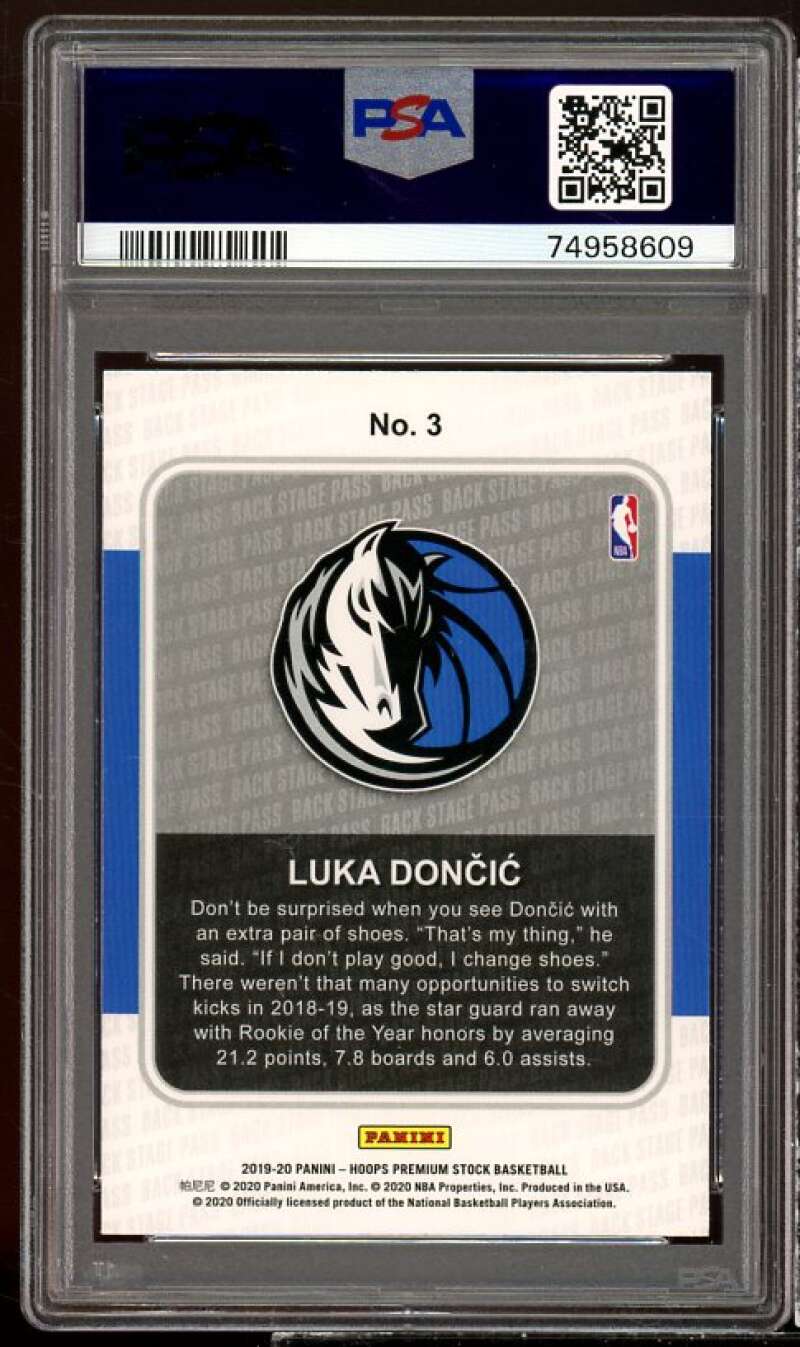 Luka Doncic Card 2019-20 Hoops Premium Stock Back Stage Pass #3 PSA 10 Image 2