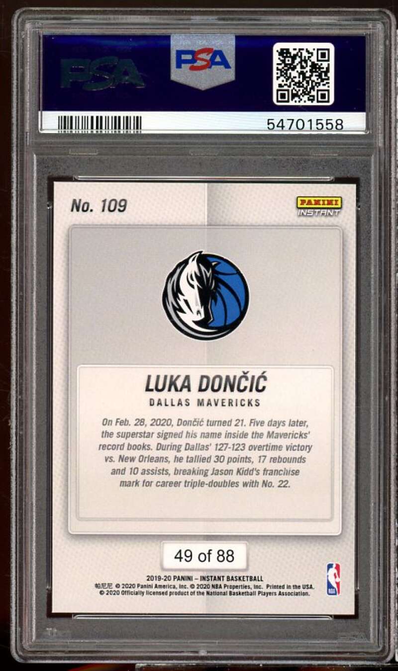 Luka Doncic Card 2019-20 Panini Instant Yellow #109 PSA 9 Image 2