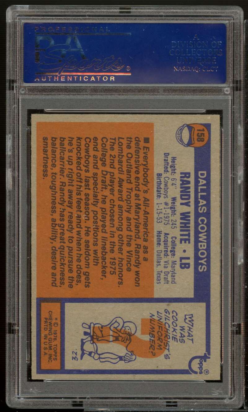 Randy White Rookie Card 1976 Topps #158 PSA 7 Image 2