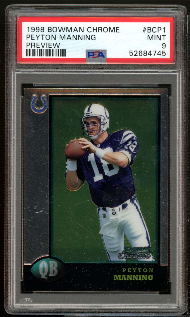 Peyton Manning Rookie Card 1998 Bowman Chrome Preview #BCP1 PSA 9 Image 1