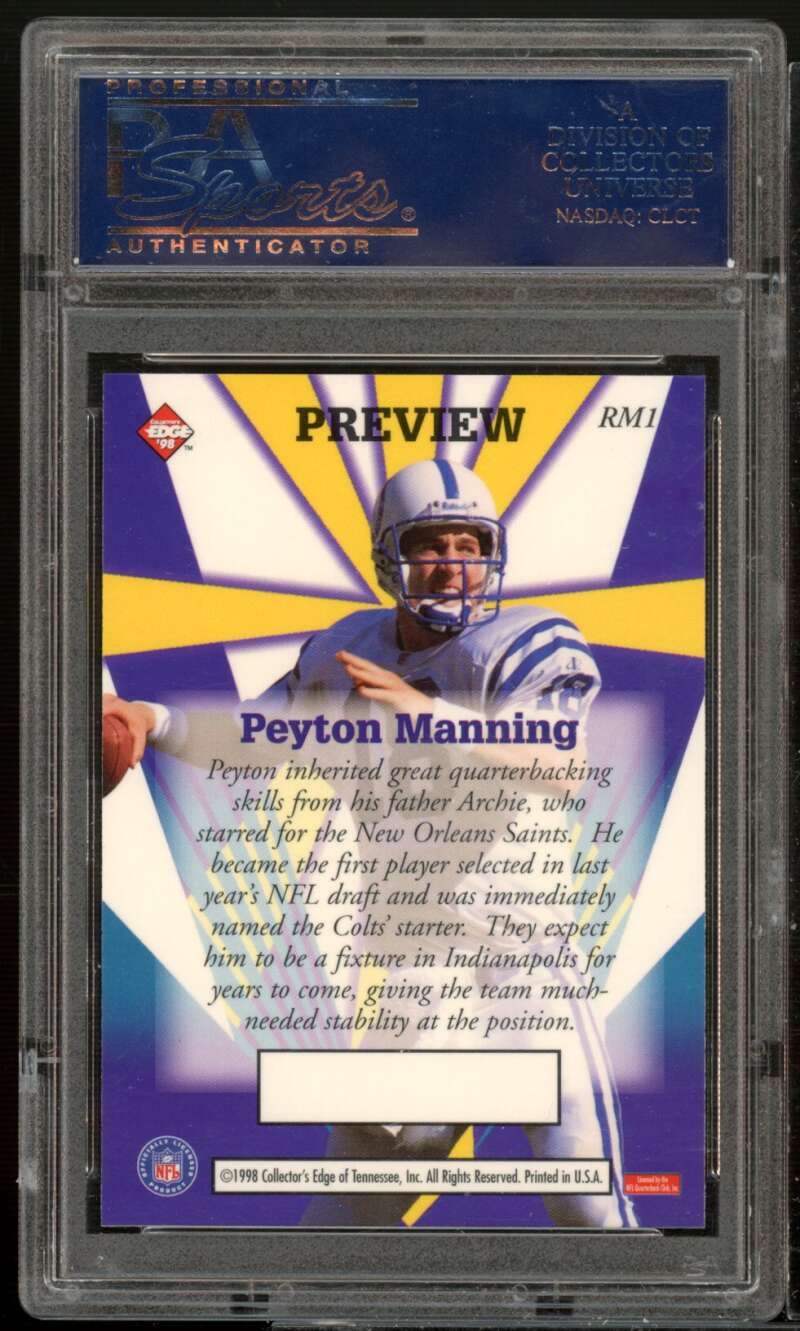 Peyton Manning Rookie 1998 Collector's Edge Masters Rookie Masters #RM1 PSA 9 Image 2