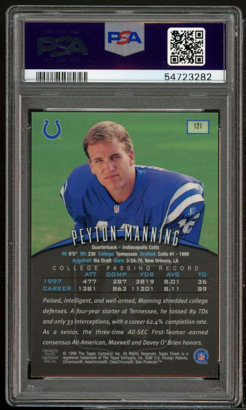 Peyton Manning Rookie Card 1998 Finest #121 PSA 9 Image 2