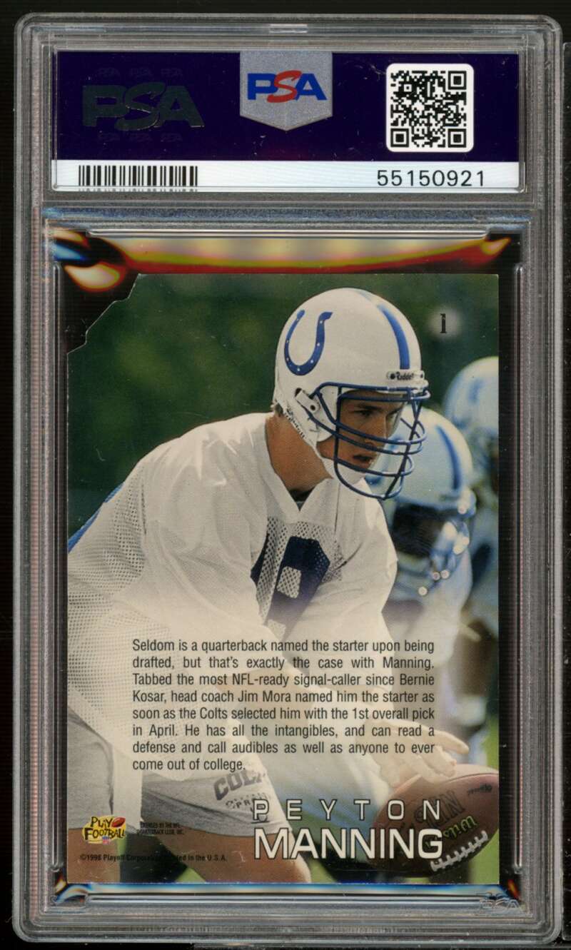 Peyton Manning Rookie 1998 Playoff Absolute Draft Picks Blue Die