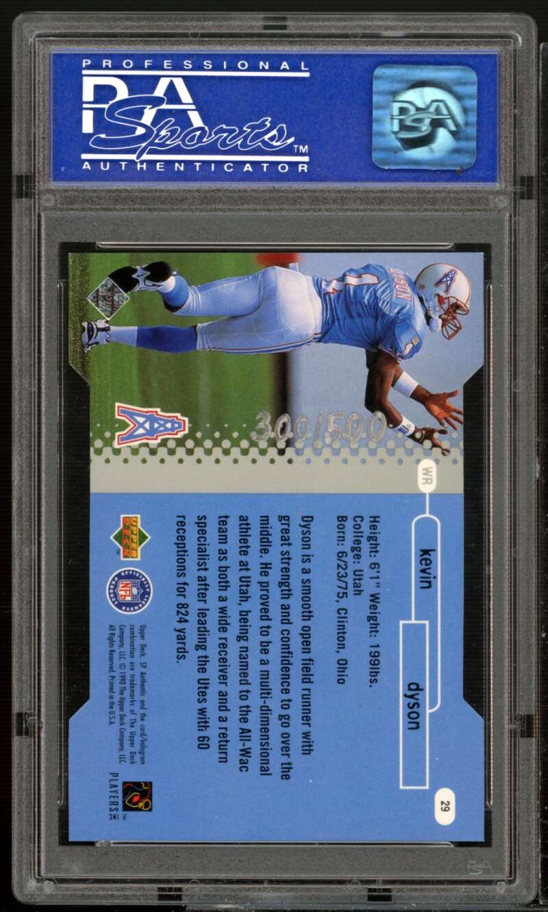 Kevin Dyson Rookie Card 1998 SP Authentic Die-Cut #29 PSA 9 Image 2