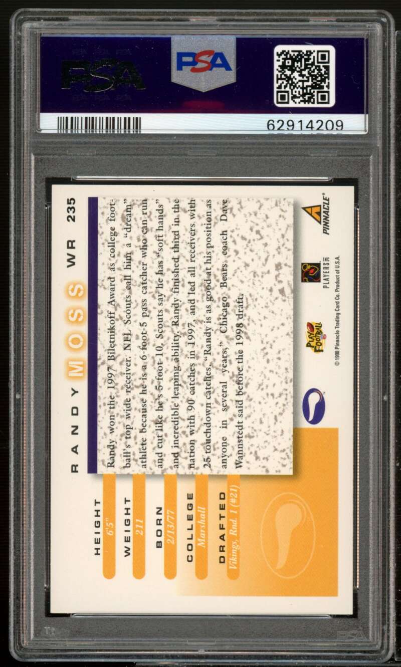 Randy Moss Rookie Card 1998 Score #235 PSA 9 Image 2
