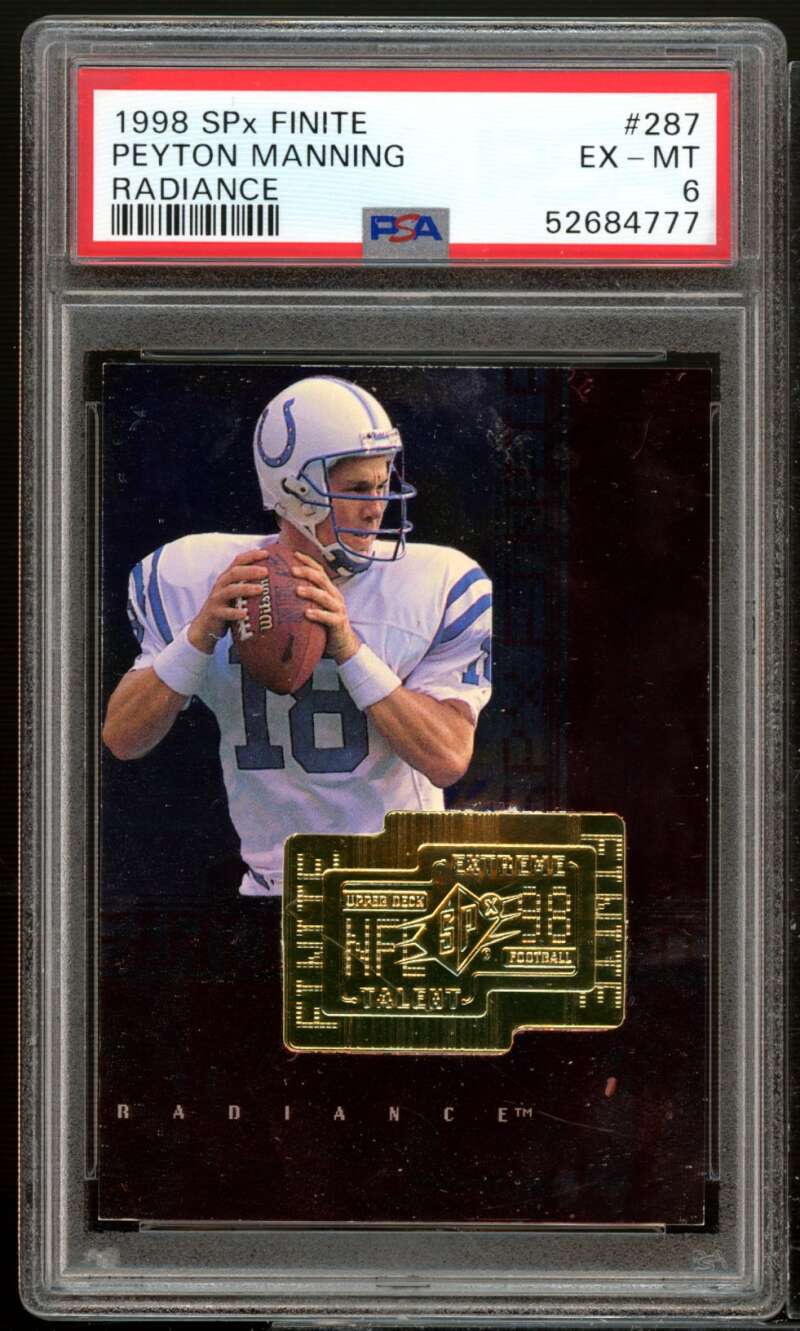 Peyton Manning Rookie Card 1998 SPX Finite Radiance #287 PSA 6 Image 1