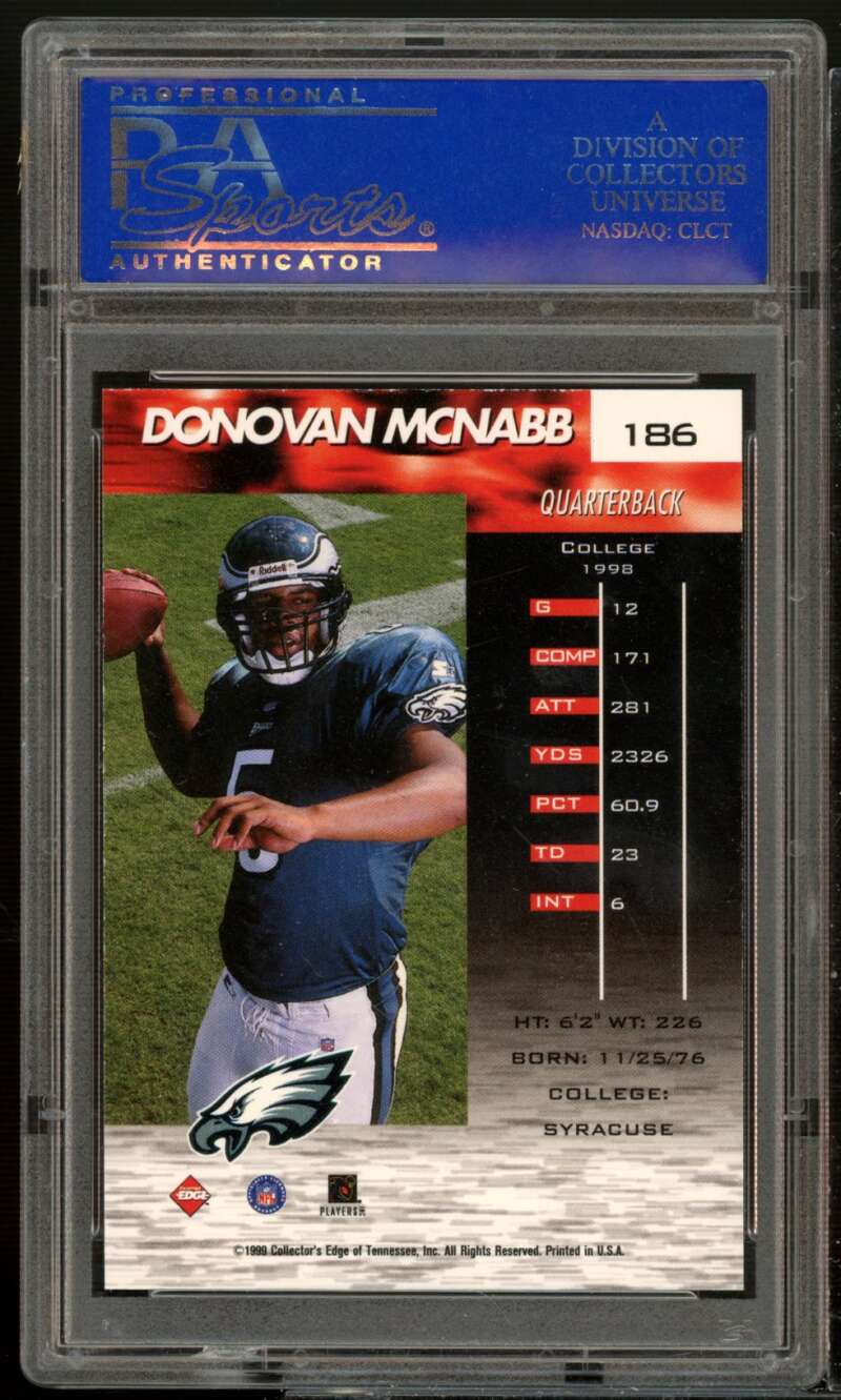 Donovan McNabb Rookie 1999 Collector's Edge Fury Mill Collection #186 PSA 10 Image 2