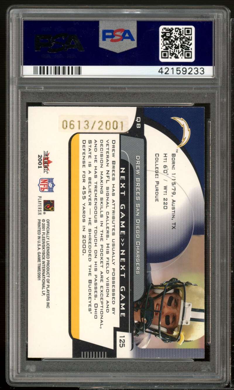 Drew Brees Rookie Card 2001 Fleer Game Time #125 PSA 9 Image 2