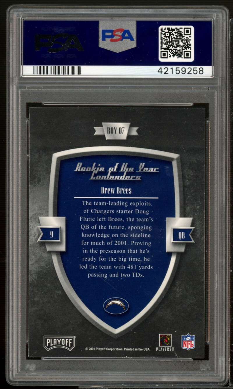 Drew Brees Rookie 2001 Playoff Contenders R.O.Y. Contenders (pop 1) #roy7 PSA 9 Image 2