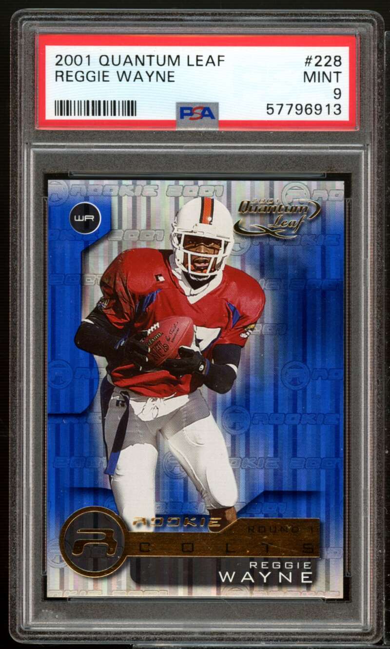 Reggie Wayne Rookie Card 2001 Quantum Leaf #228 PSA 9 Image 1