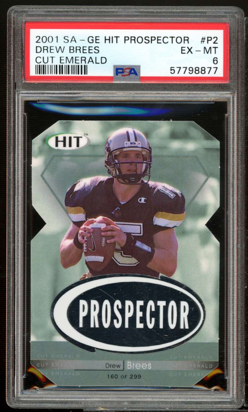 Drew Brees Rookie Card 2001 Sage Hit Prospector Cut Emerald #P2 PSA 6 Image 1