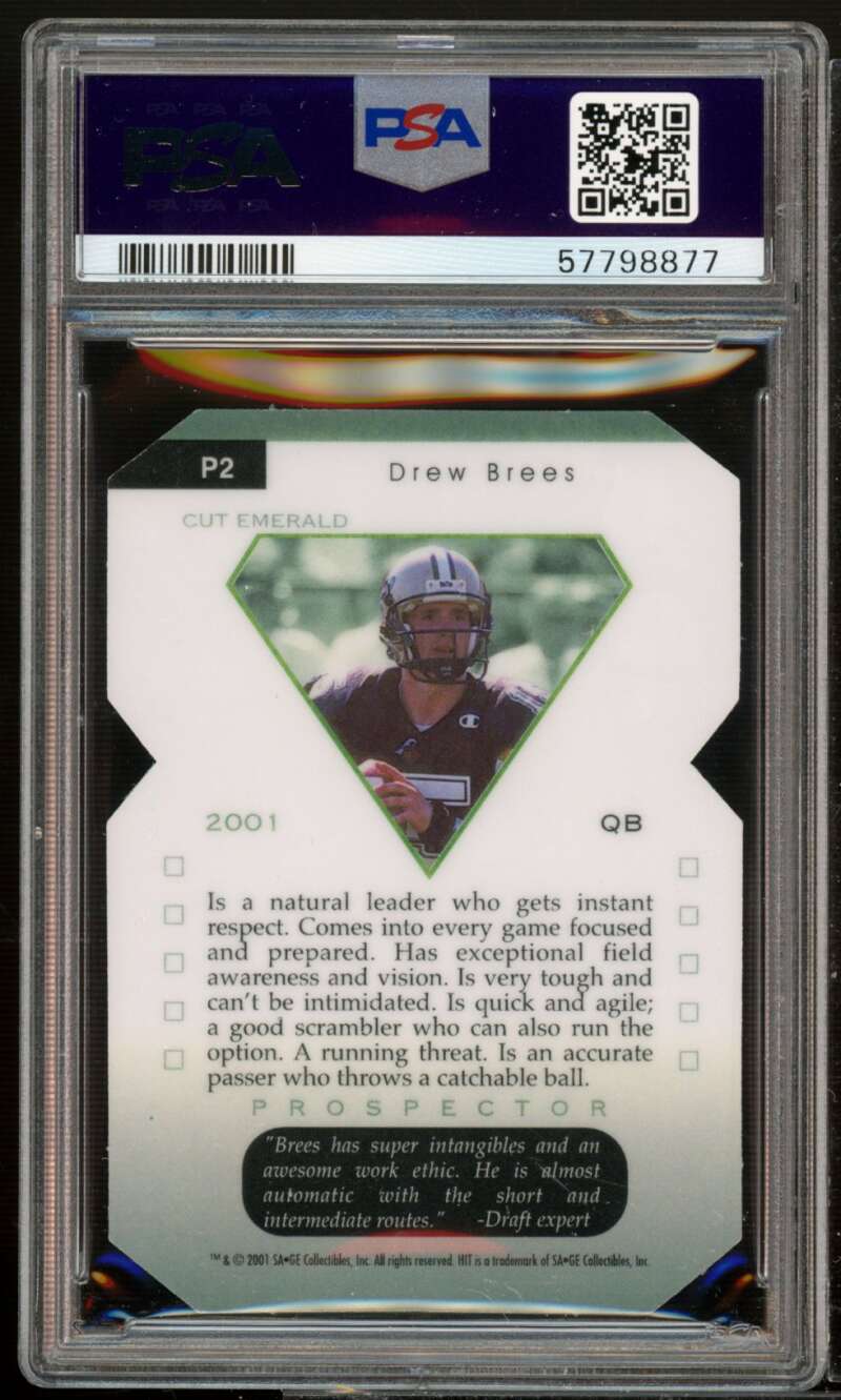 Drew Brees Rookie Card 2001 Sage Hit Prospector Cut Emerald #P2 PSA 6 Image 2