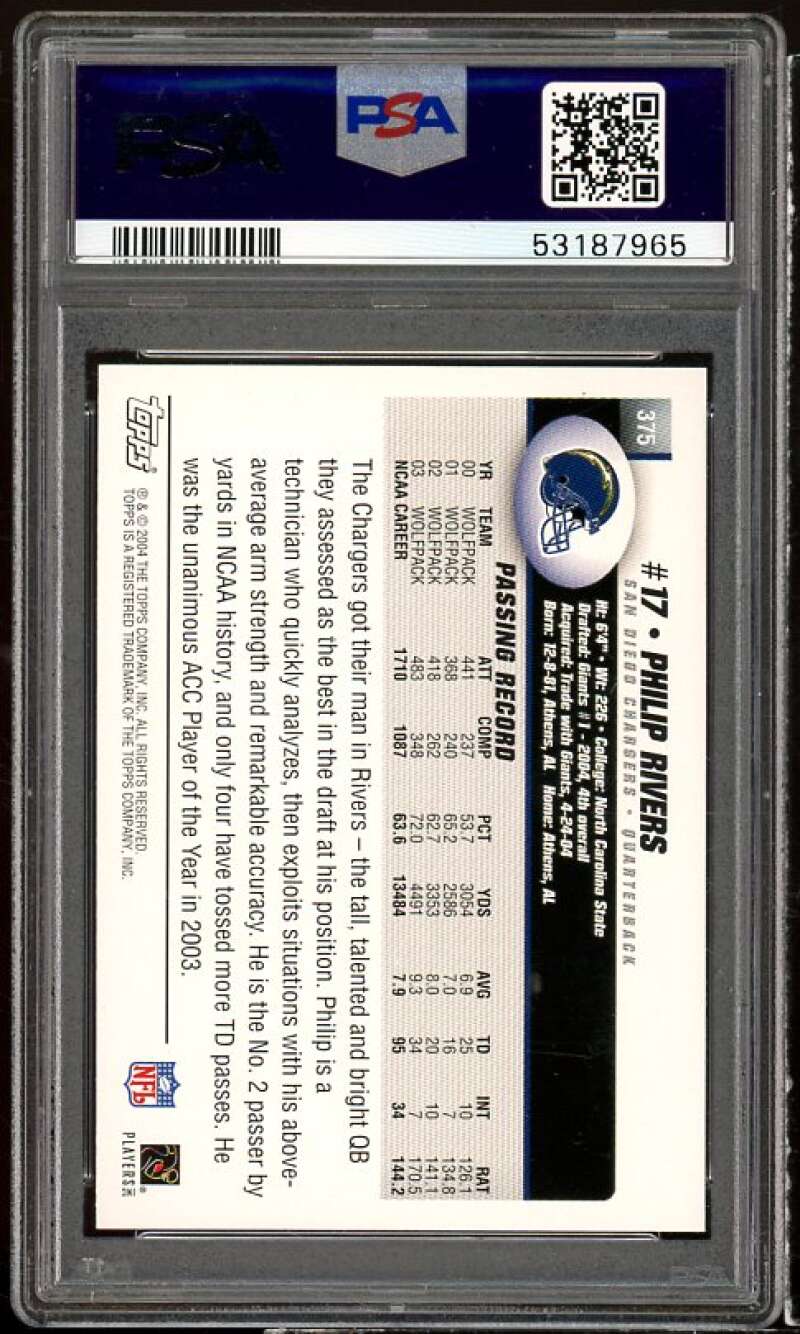 Philip Rivers Rookie Card 2004 Topps Collection #375 PSA 9 Image 2