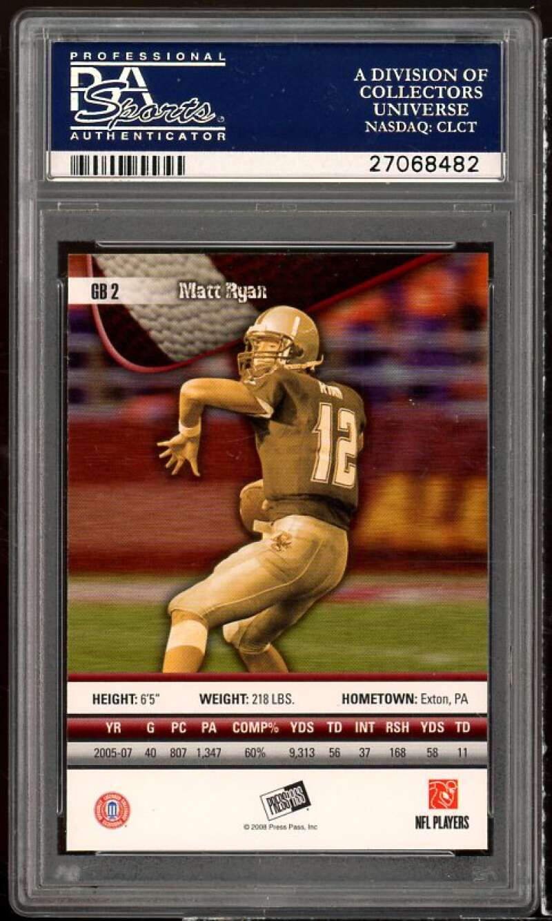 Matt Ryan Rookie Card 2008 Press Pass Game Breakers (pop 1) #gb2 PSA 10 Image 2