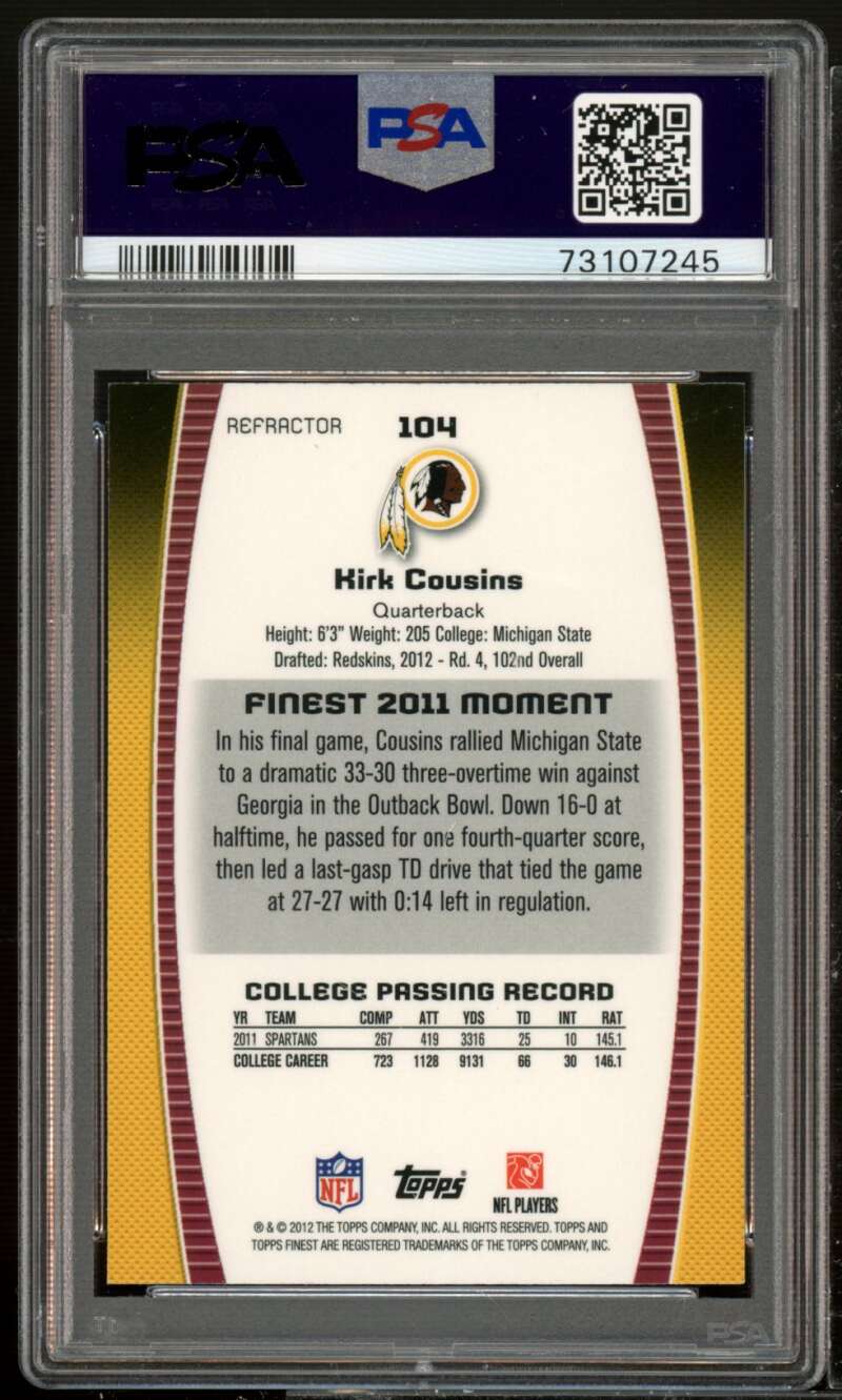 Kirk Cousins Rookie Card 2012 Finest Prism Refractor #104 PSA 8 Image 2