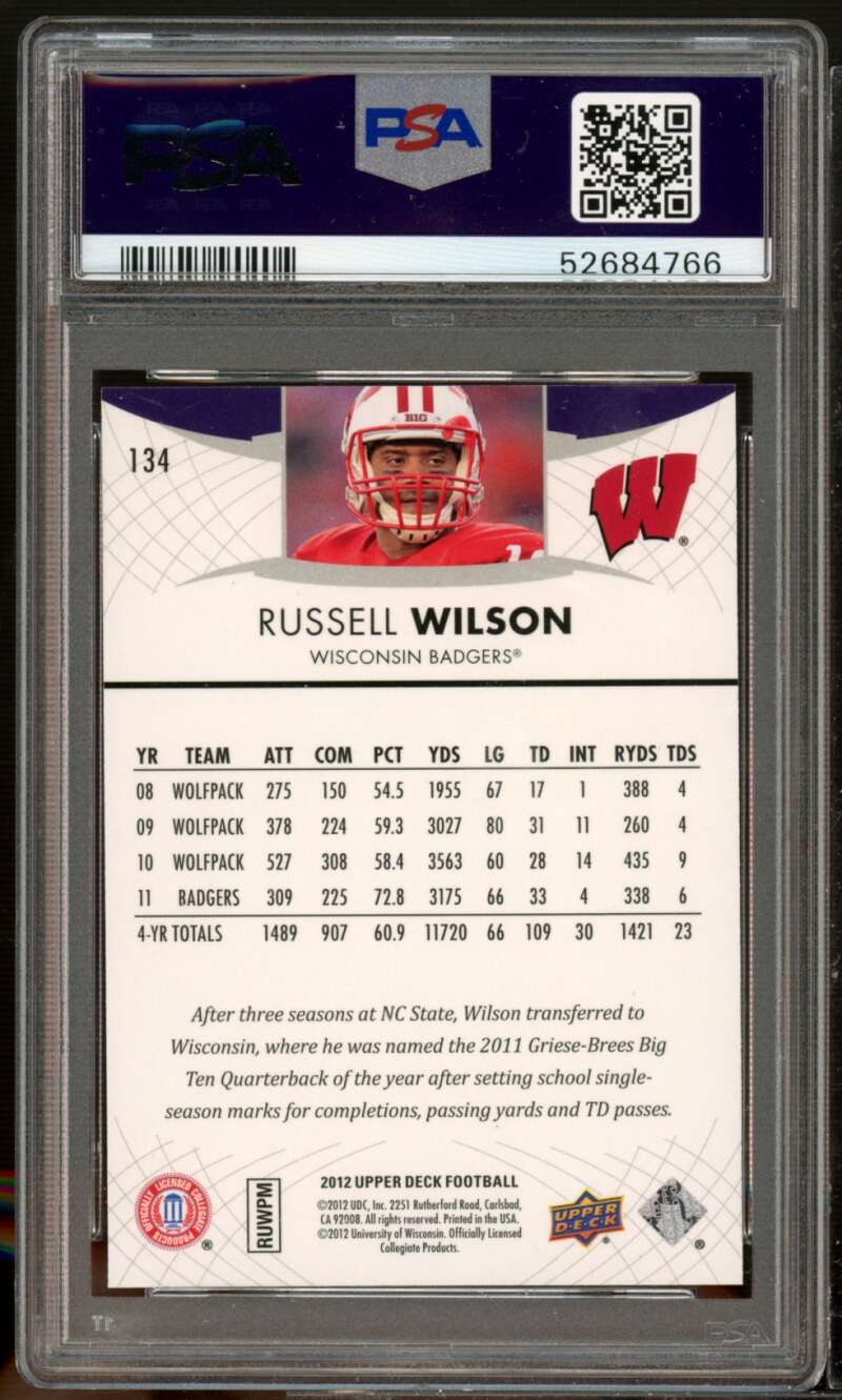 Russell Wilson Rookie Card 2012 Upper Deck #134 PSA 9 Image 2