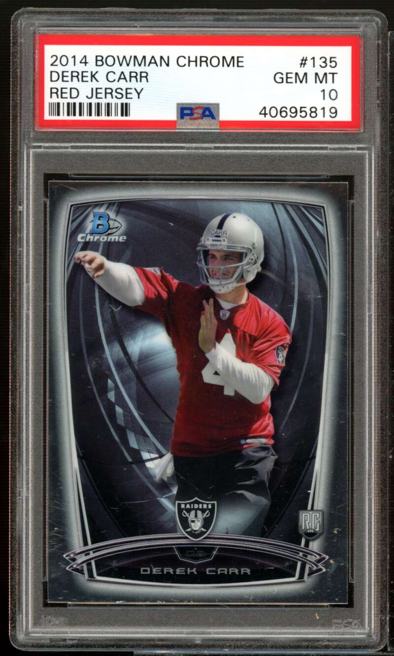 Derek Carr Rookie Card 2014 Bowman Chrome #135 PSA 10 Image 1