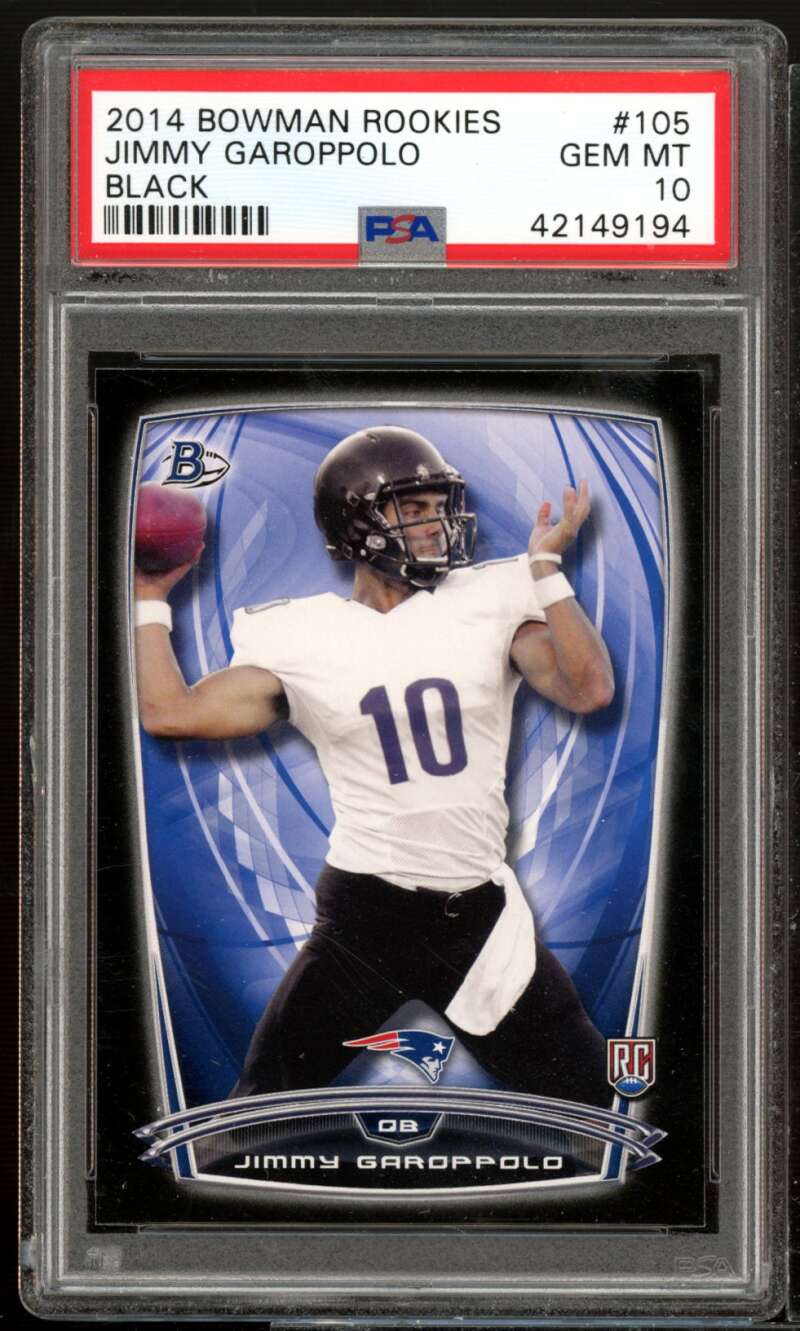 Jimmy Garoppolo Rookie Card 2014 Bowman Rookies Black #105 PSA 10 Image 1