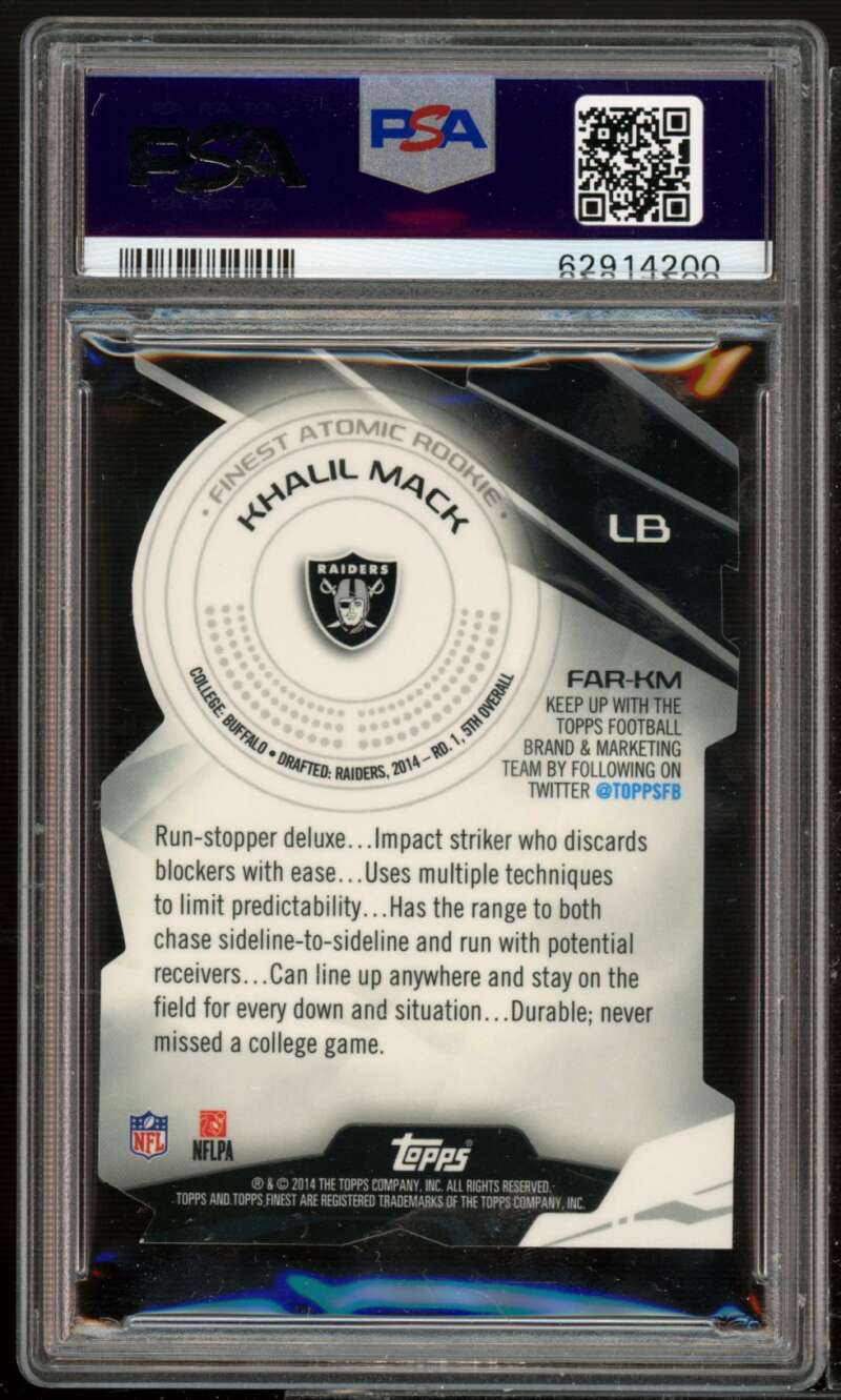 Khalil Mack Rookie Card 2014 Finest Atomic Refractor Rookies #FAR-KM PSA 9 Image 2