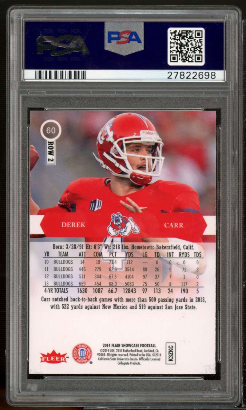 Derek Carr Rookie Card 2014 Flair Showcase #60 PSA 9 Image 2