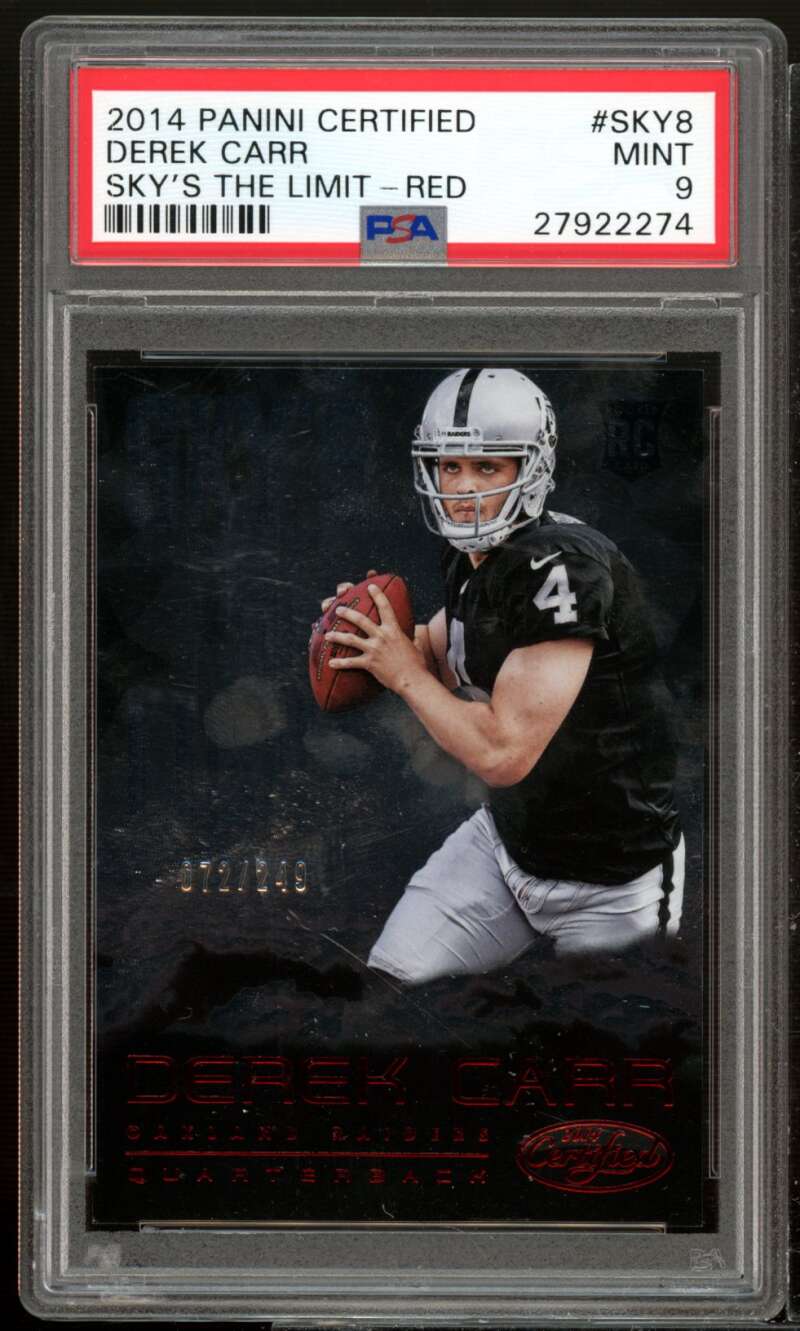 Derek Carr Rookie 2014 Panini Certified Sky's The Limit Red (pop 2) #sky8 PSA 9 Image 1