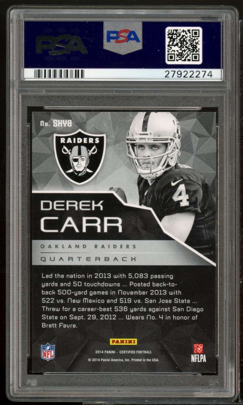 Derek Carr Rookie 2014 Panini Certified Sky's The Limit Red (pop 2) #sky8 PSA 9 Image 2