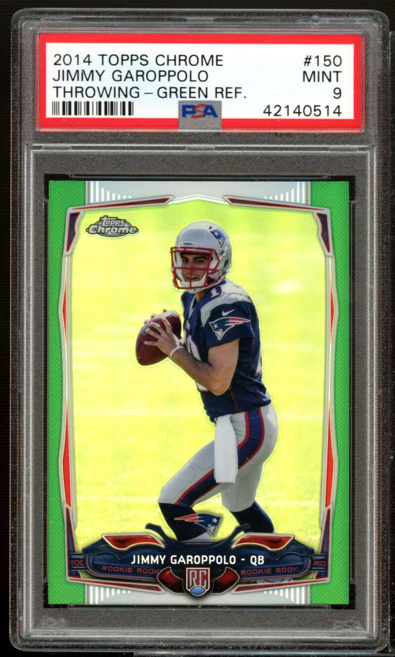 Jimmy Garoppolo Rookie Card 2014 Topps Chrome Green Refractor #150 PSA 9 Image 1